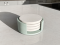 Neutral Handmade Home Decor Round Jesmonite Coaster Set with Sage Green Holder, Croft & Cleo