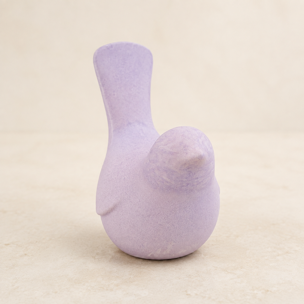 Large Lilac Jesmonite Bird Ornament – alternate angle, Croft & Cleo