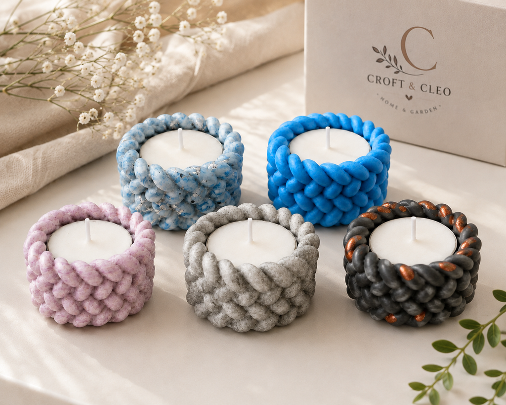 Braided Rope jesmonite tealight holder — set of colours, Croft & Cleo