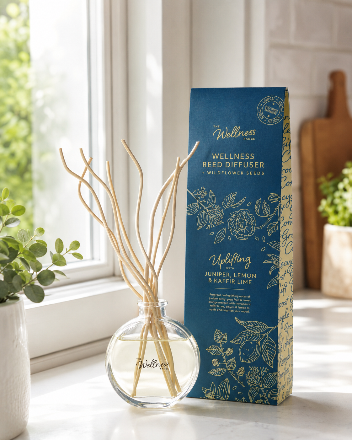 Uplifting wellness reed diffuser, juniper and lemon