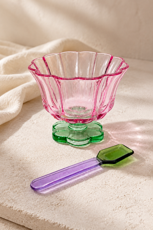 Footed glass dessert cups — full set shot, Croft & Cleo