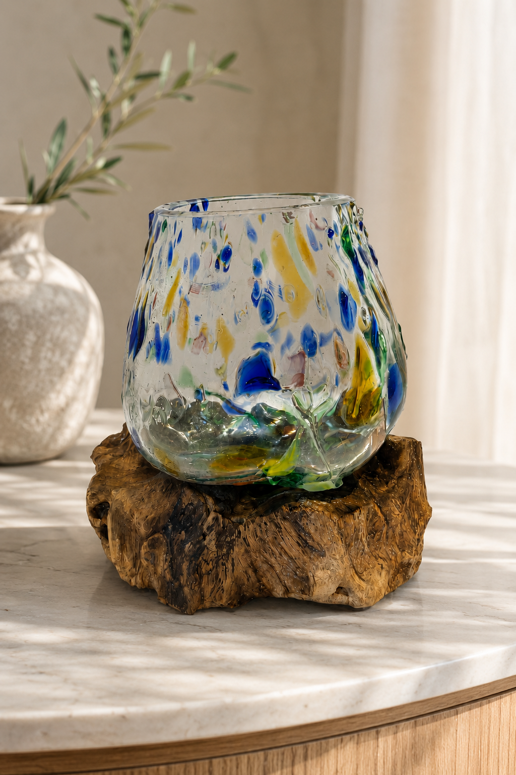 Molten Glass Bowl on Wood — Medium, full product shot, Croft & Cleo