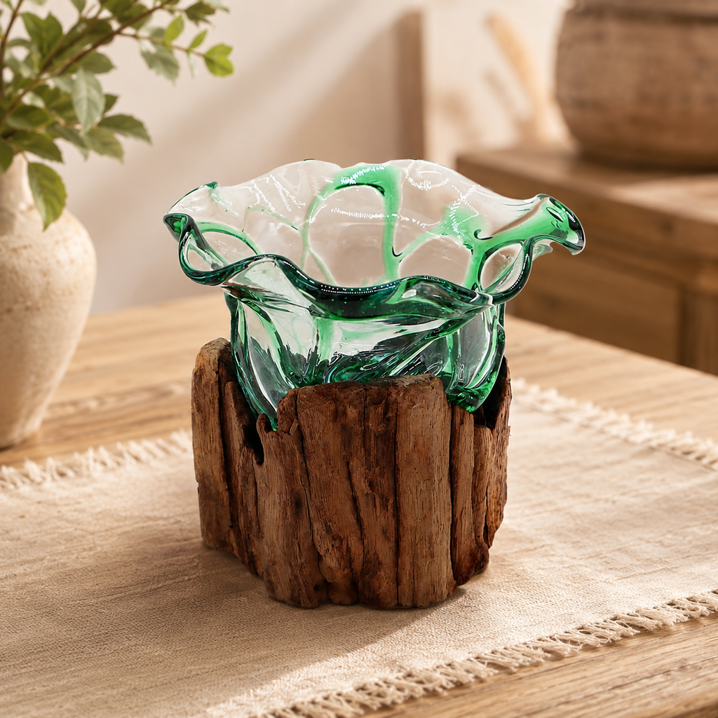 Artisan Recycled Glass Bowl — shown from above, Croft & Cleo