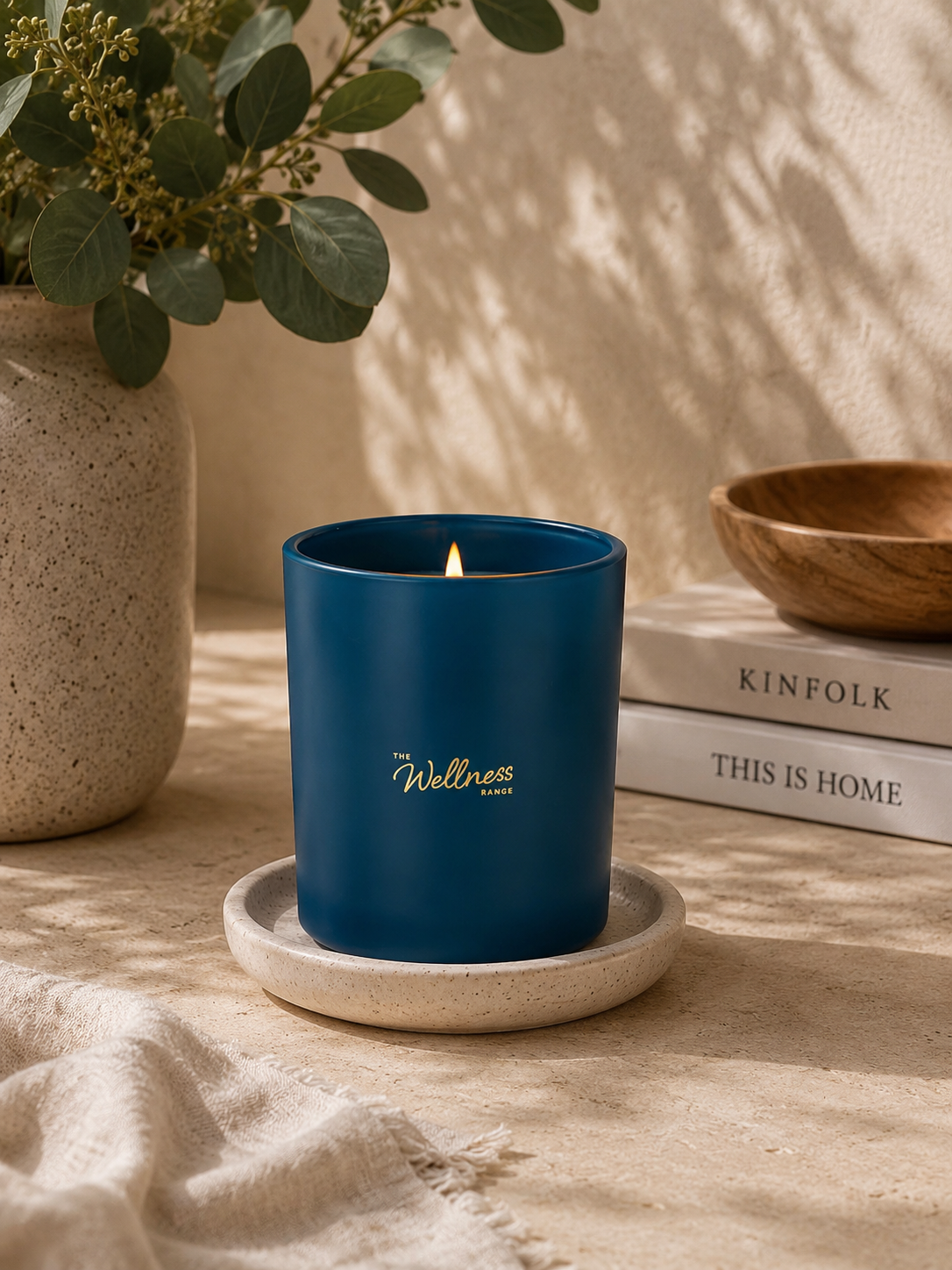 Uplifting Wellness glass candle — styled shot, Croft & Cleo