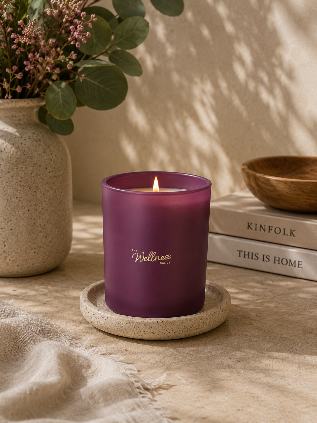 Clarity Wellness glass candle — styled shot, Croft & Cleo