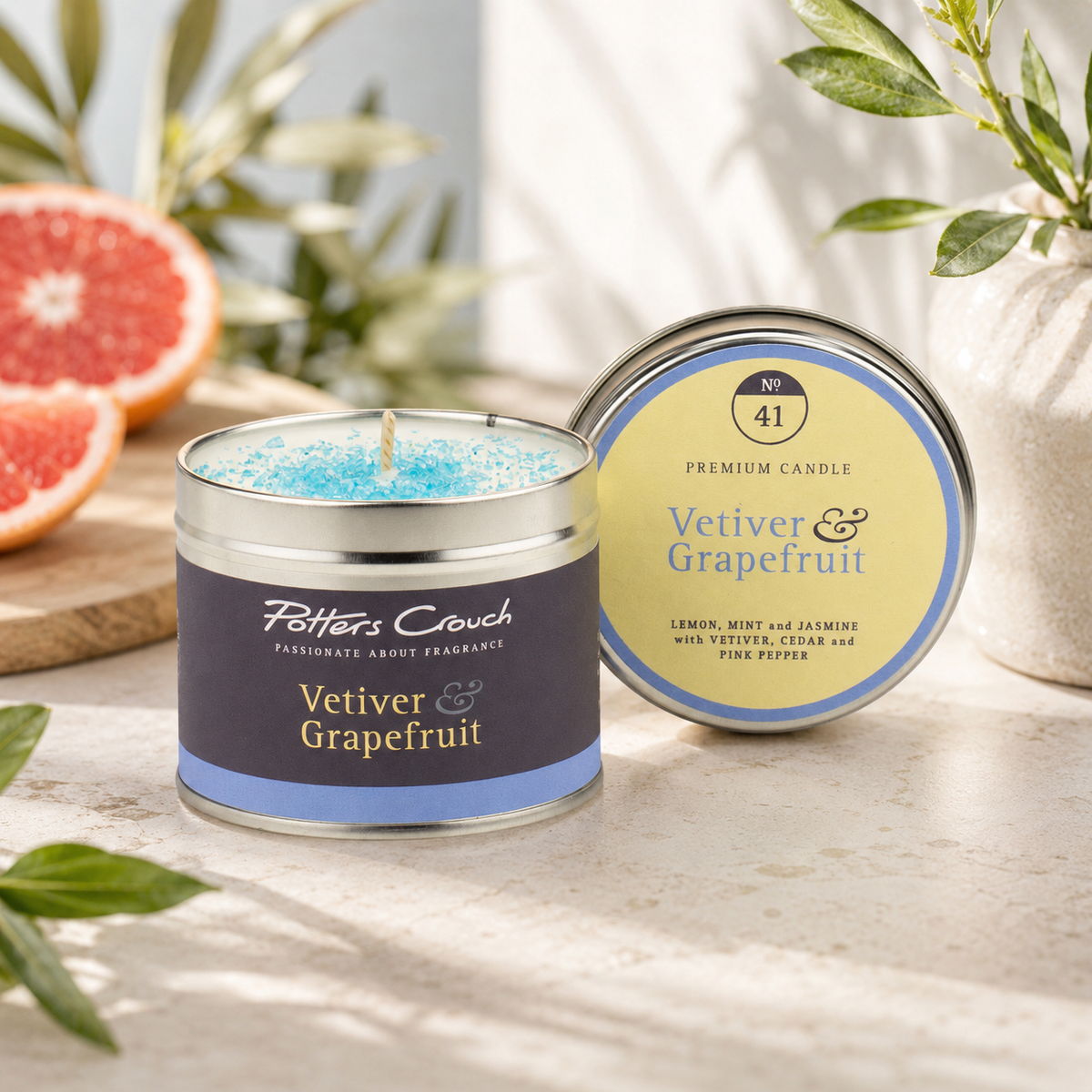Vetiver & Grapefruit candle — alternate angle, Croft & Cleo