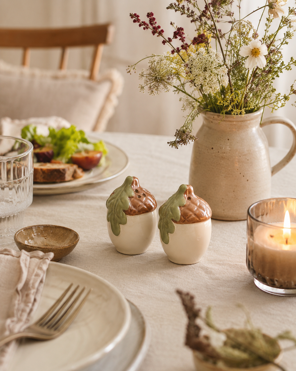 Autumn Acorn ceramic salt and pepper shakers — alternate view, Croft & Cleo