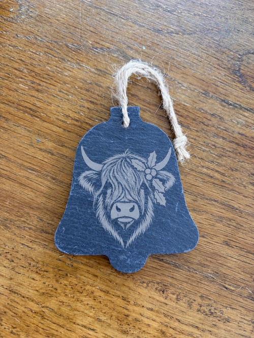 Fully Personalised Slate Christmas Ornaments, Your Own Photo Engraved, Set of 7 Hanging Decorations
