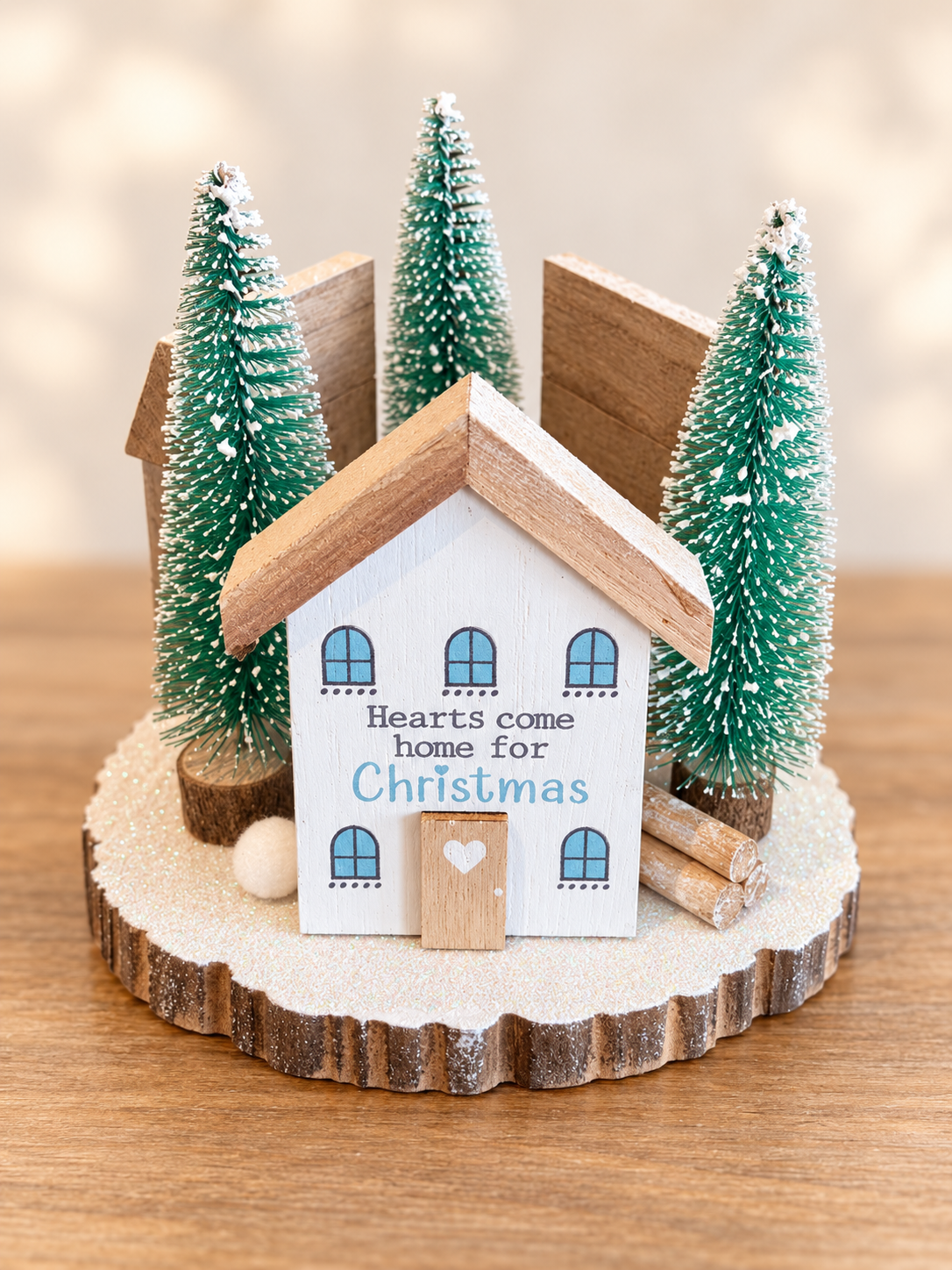16cm Triple Wooden House Tabletop Decoration, Winter Village Display, Christmas Gift