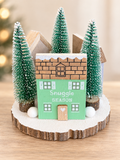 16cm Triple Wooden House Tabletop Decoration, Winter Village Display, Christmas Gift