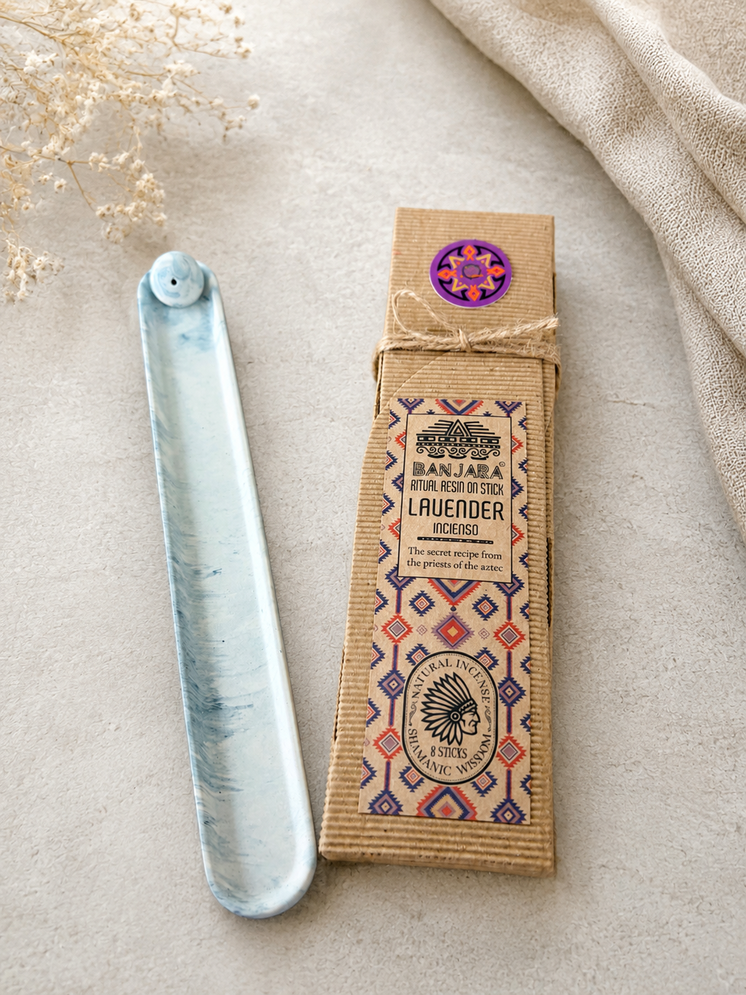 Jesmonite Marble Incense Holder & Incense Gift Set – close-up detail, Croft & Cleo