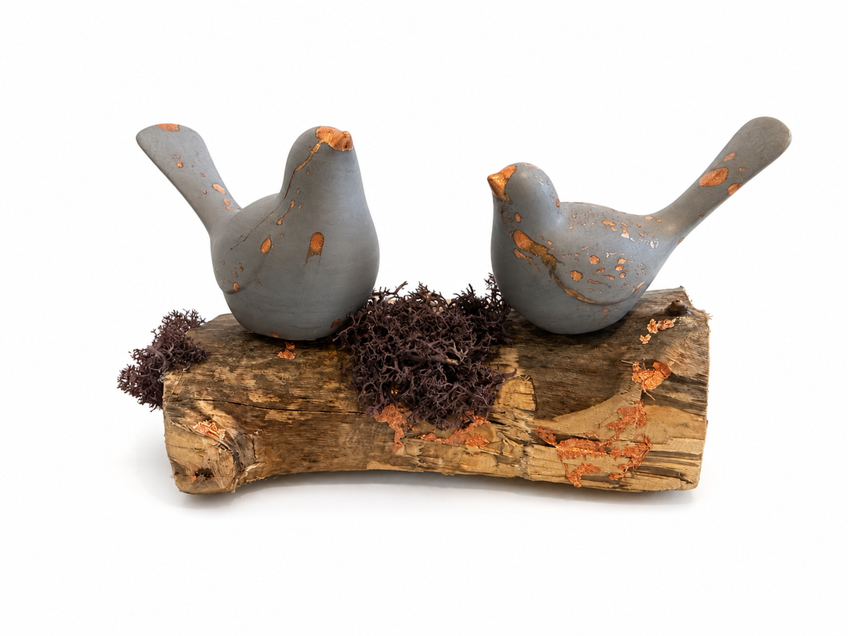 Copper-Leafed Jesmonite on Driftwood Bird Sculpture – texture and finish detail, Croft & Cleo