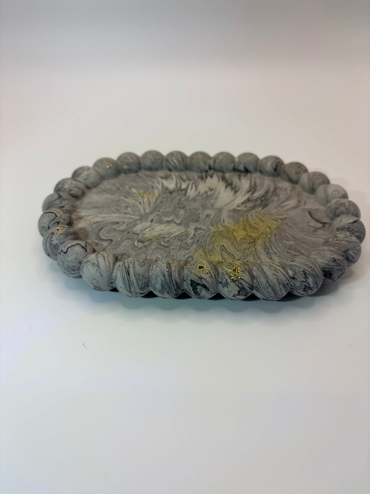 Jesmonite Oval Tray with Gold Detail Trinket Dish – alternate angle, Croft & Cleo