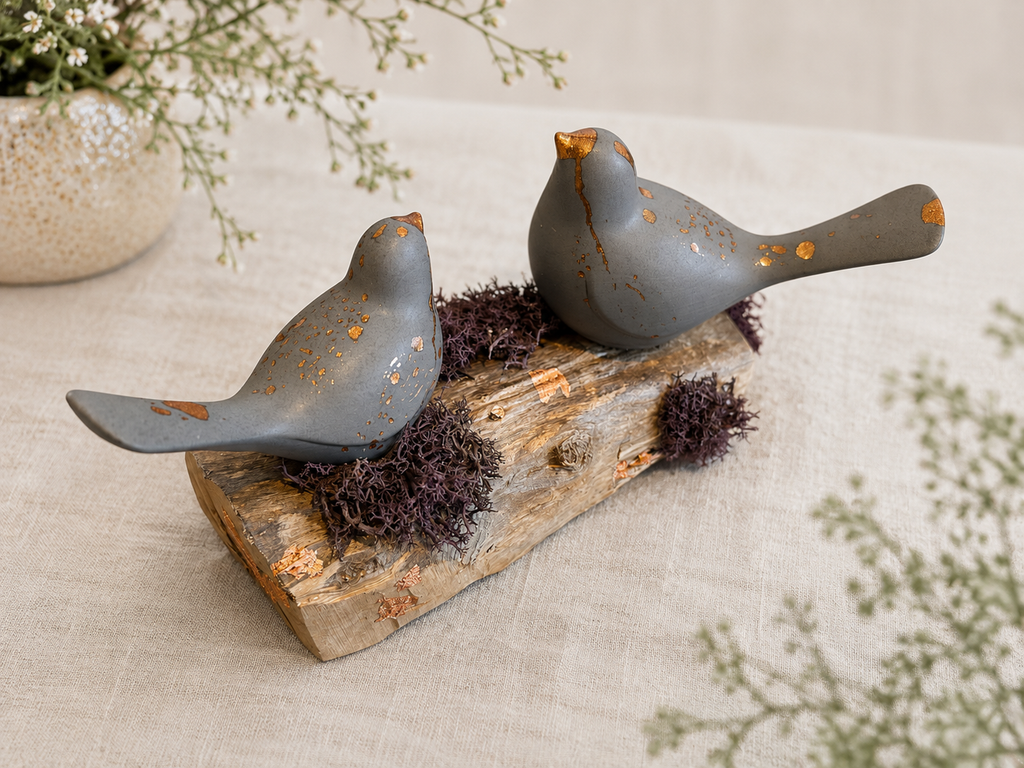 Copper-Leafed Jesmonite on Driftwood Bird Sculpture – close-up detail, Croft & Cleo