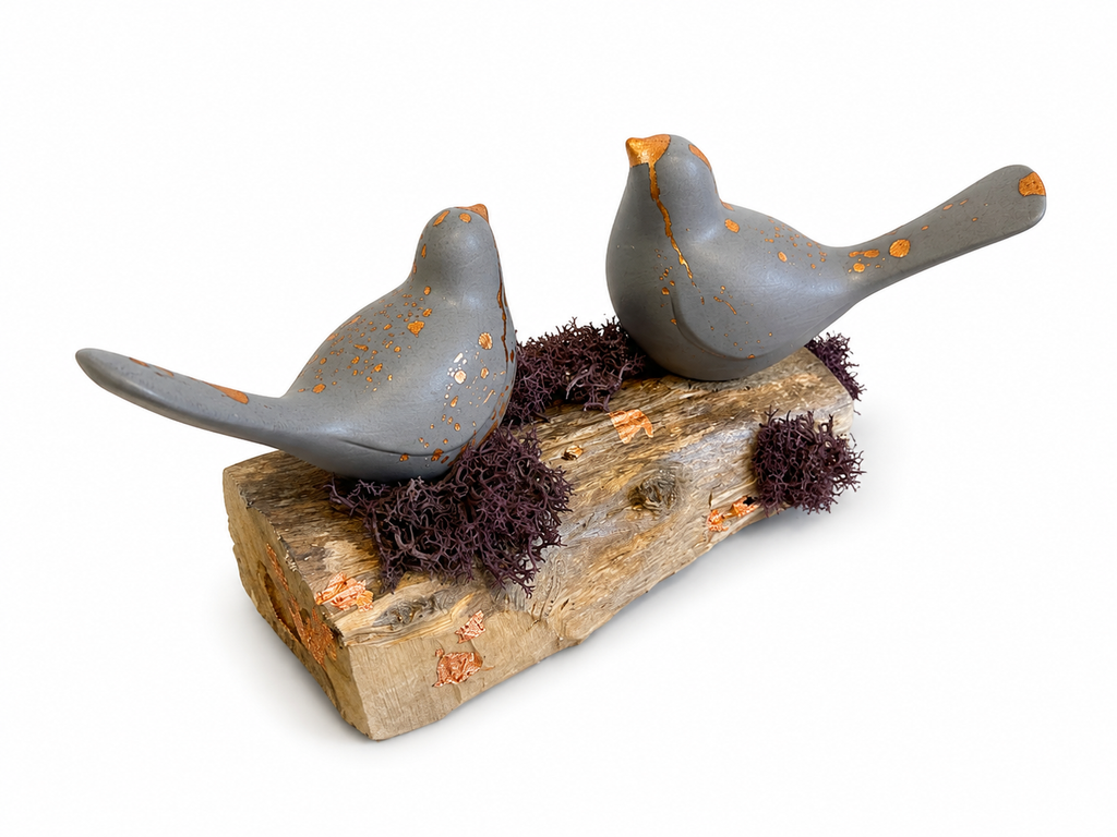Copper-Leafed Jesmonite on Driftwood Bird Sculpture – close-up detail, Croft & Cleo