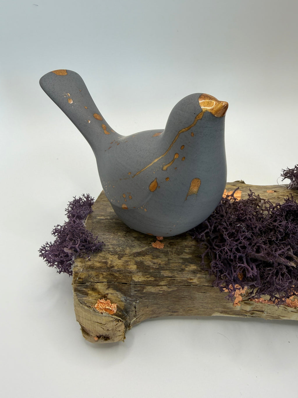 Copper-Leafed Jesmonite on Driftwood Bird Sculpture – in natural light, Croft & Cleo