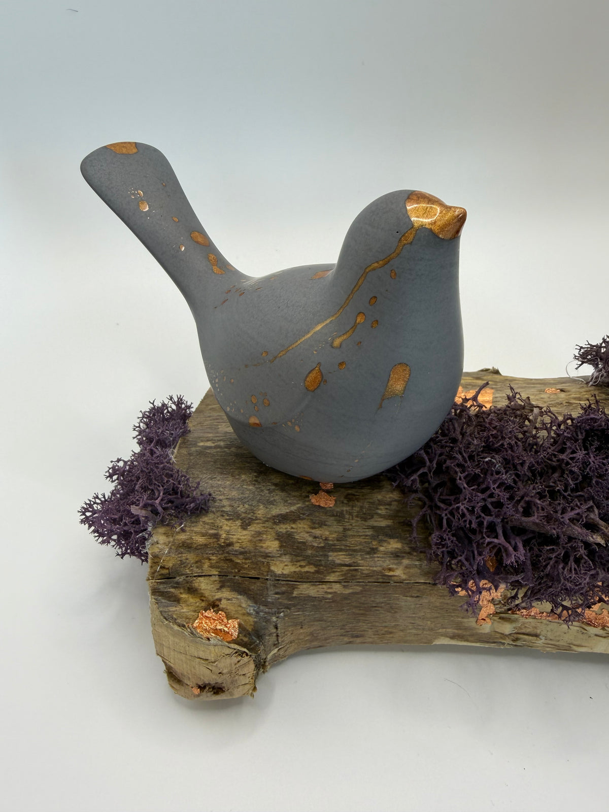 Copper-Leafed Jesmonite on Driftwood Bird Sculpture – in natural light, Croft & Cleo