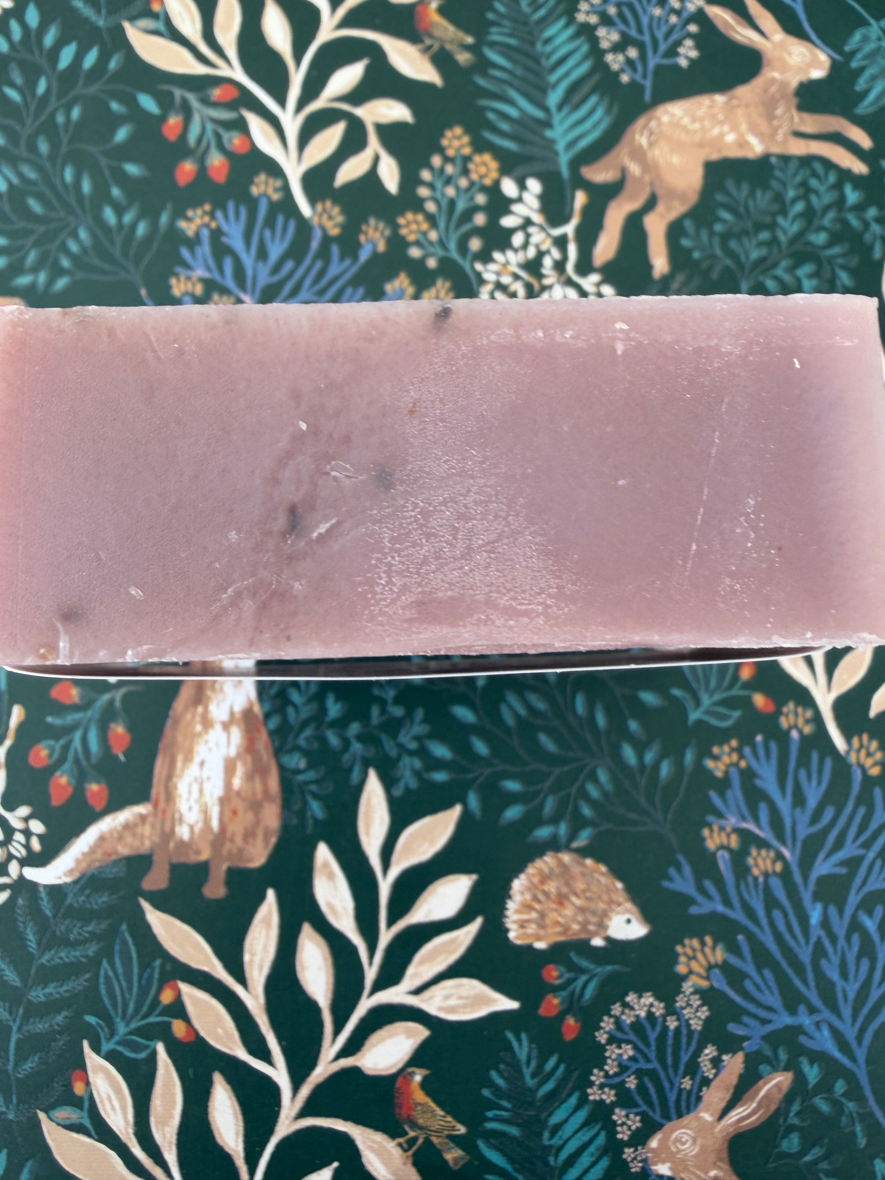 Sloe and bramble soap bar close-up showing rich purple-toned natural texture, Croft & Cleo