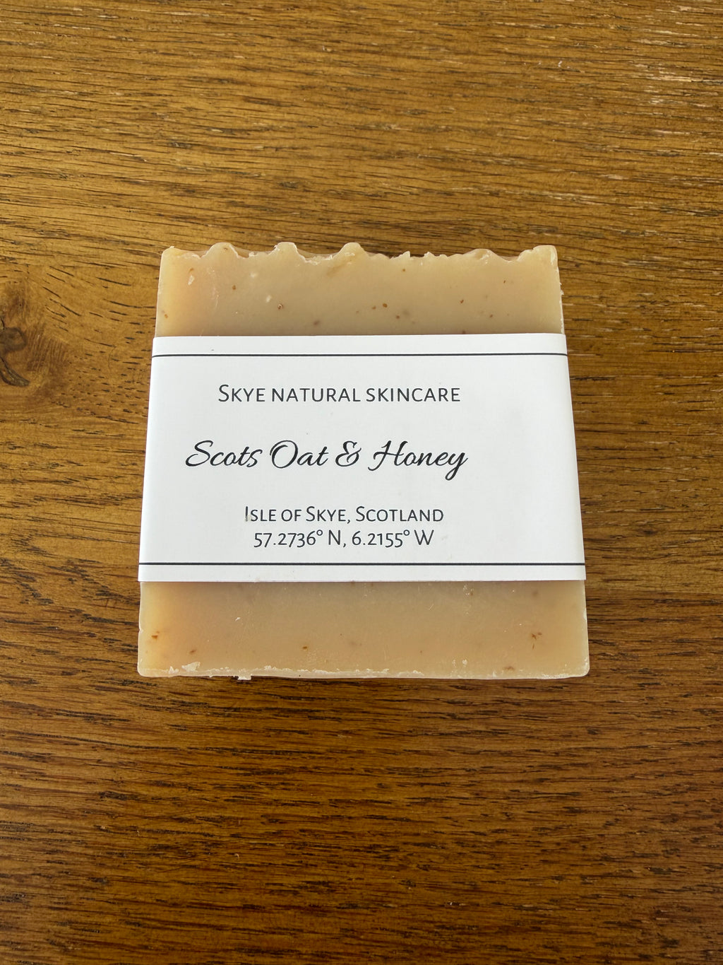 Scots oat and honey soap bar close-up showing natural oat texture, Siabann by Croft & Cleo
