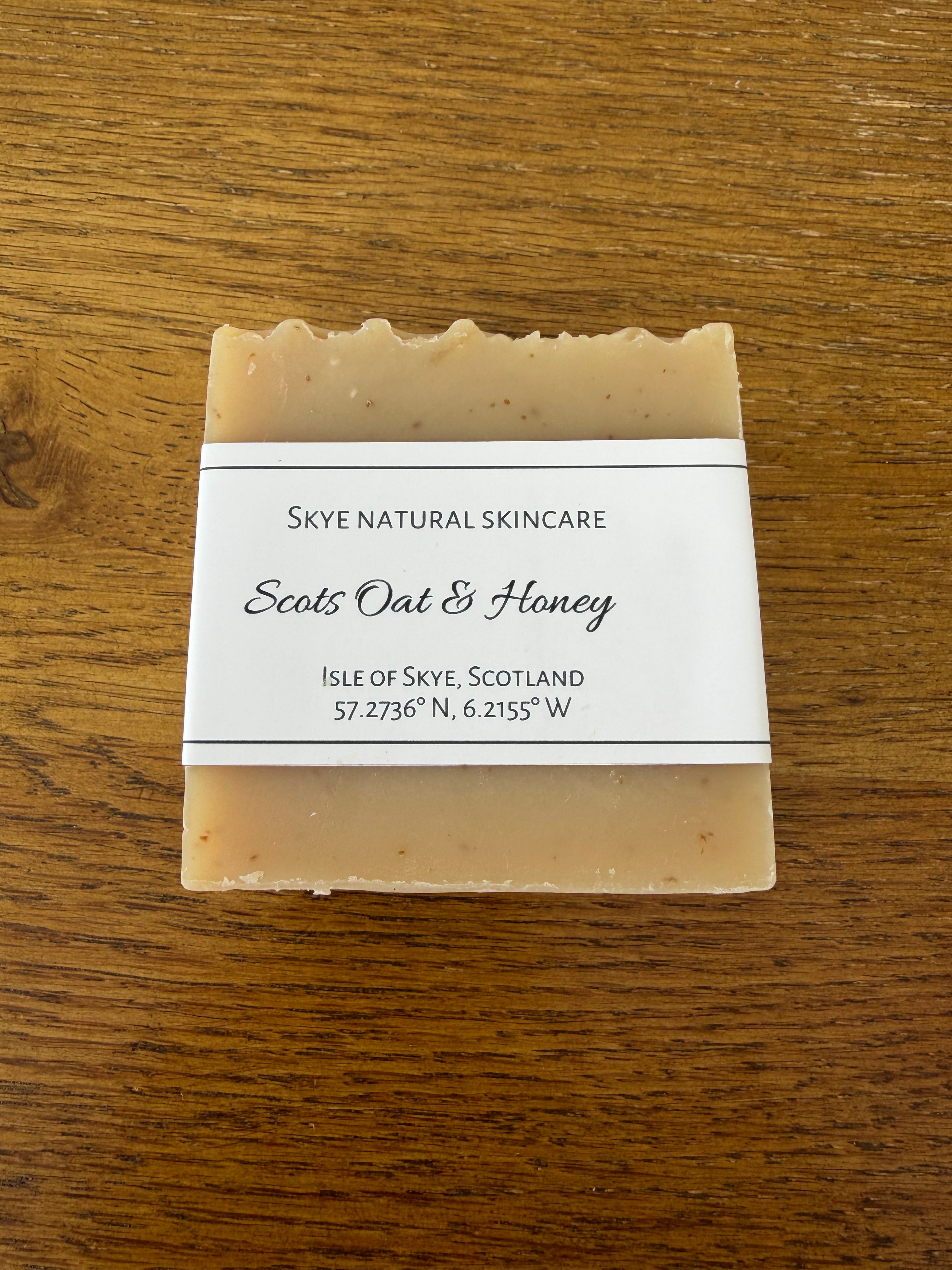 Scots oat and honey soap bar close-up showing natural oat texture, Siabann by Croft & Cleo