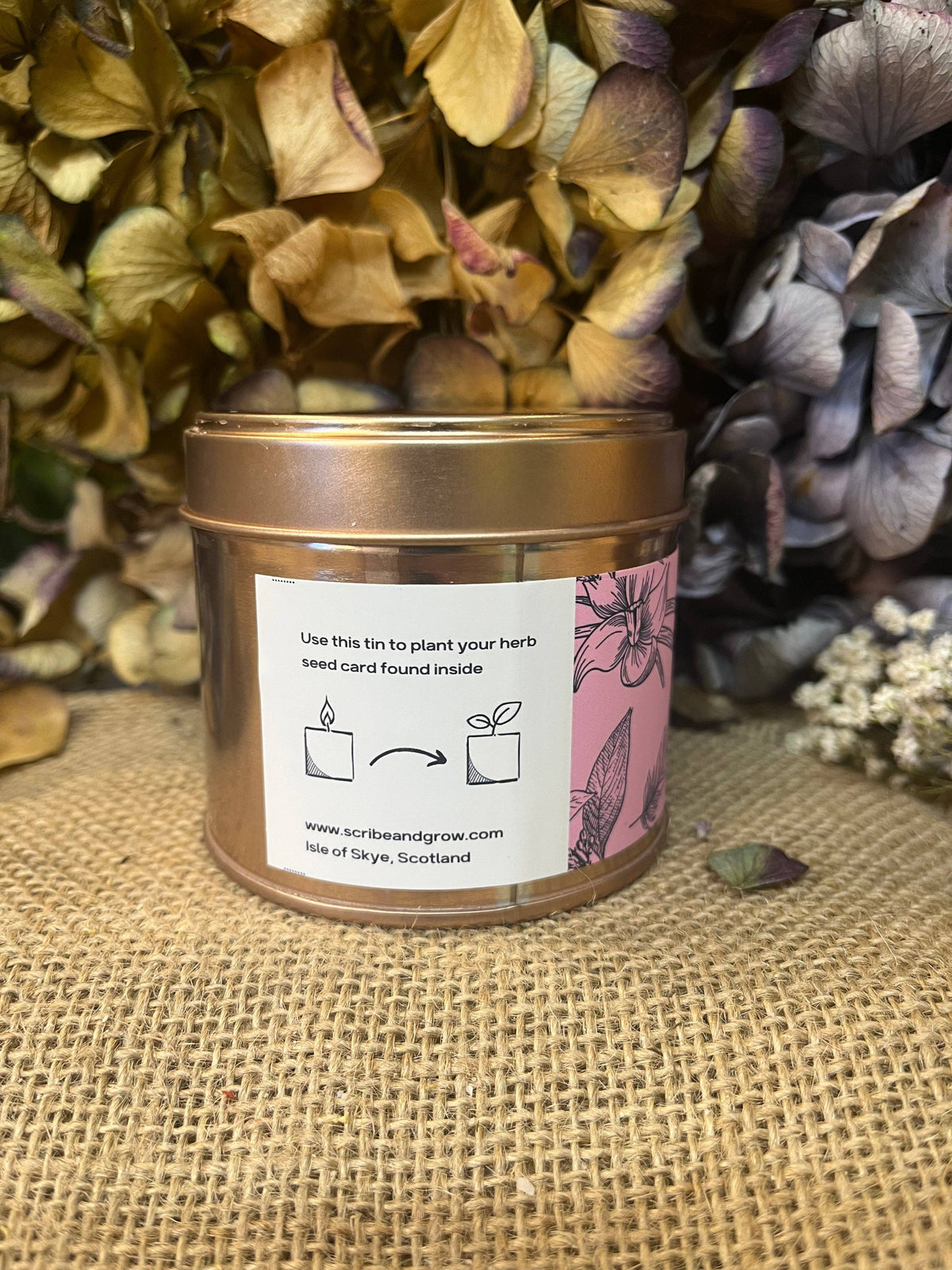 Fairy Glen candle burning with soft clean flame in atmospheric setting, Croft & Cleo