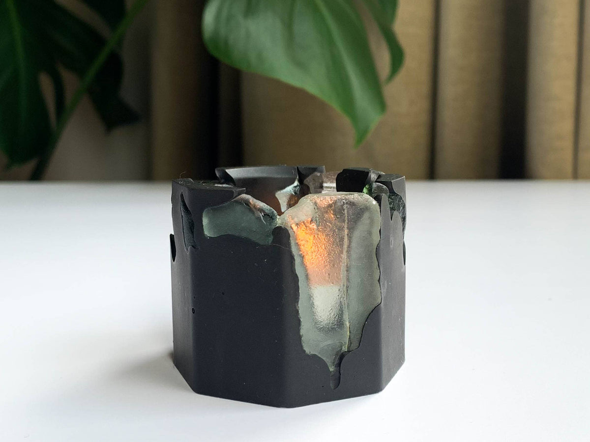 Sea glass candle holder, handcrafted Scottish jesmonite, Croft & Cleo