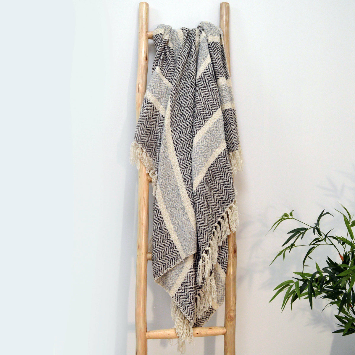 Croft Recycled Chenille Throw in Natural, folded to show the herringbone weave, Croft & Cleo