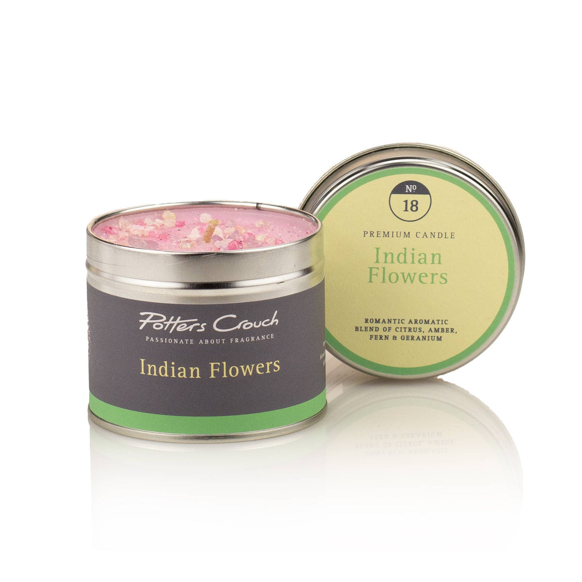 Indian Flowers candle with citrus amber fern and geranium — warm elegant vessel, Croft & Cleo
