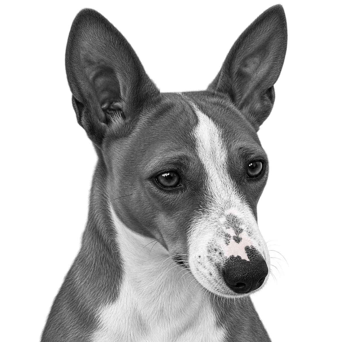 Engraving design reference — Basenji portrait, 'Face to Face', Croft & Cleo