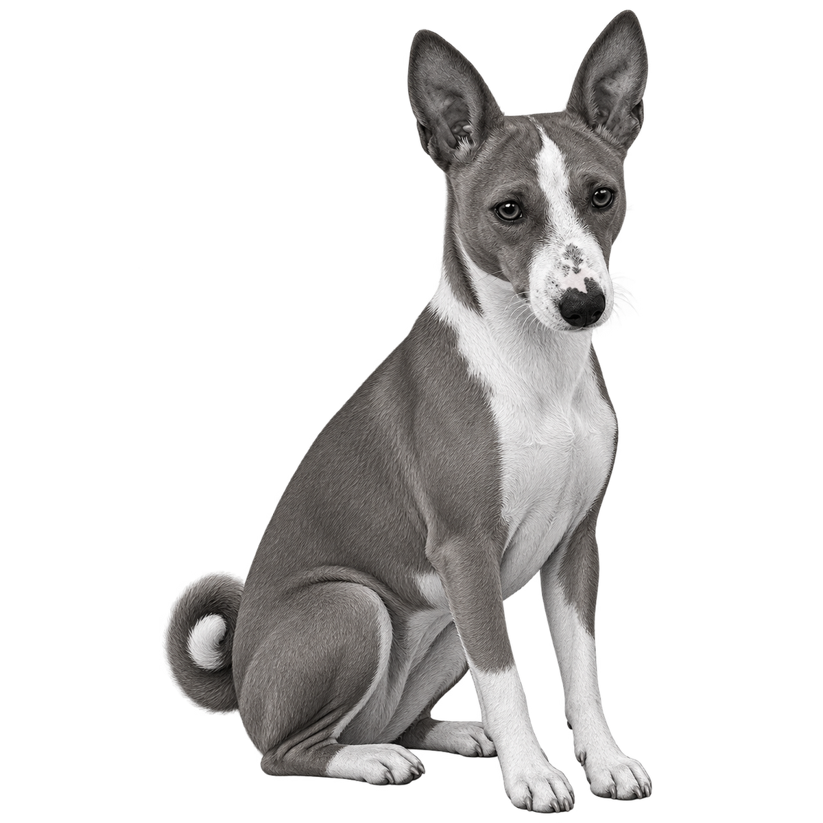 Engraving design reference — Basenji portrait, 'On the Lookout', Croft & Cleo