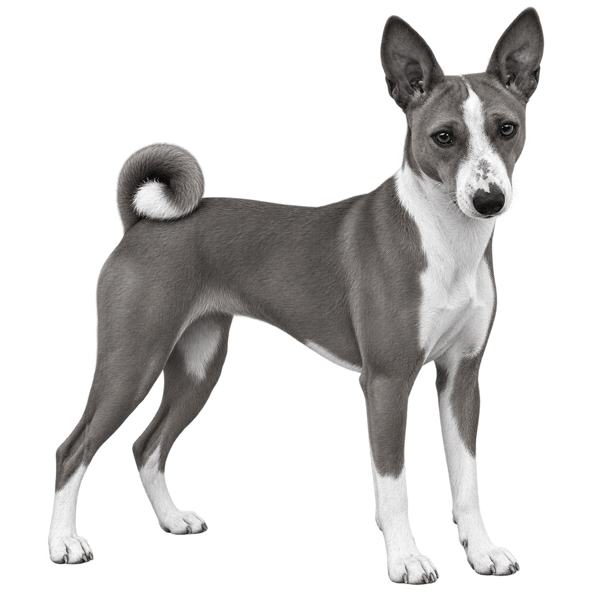 Engraving design reference — Basenji portrait, 'The Watcher', Croft & Cleo