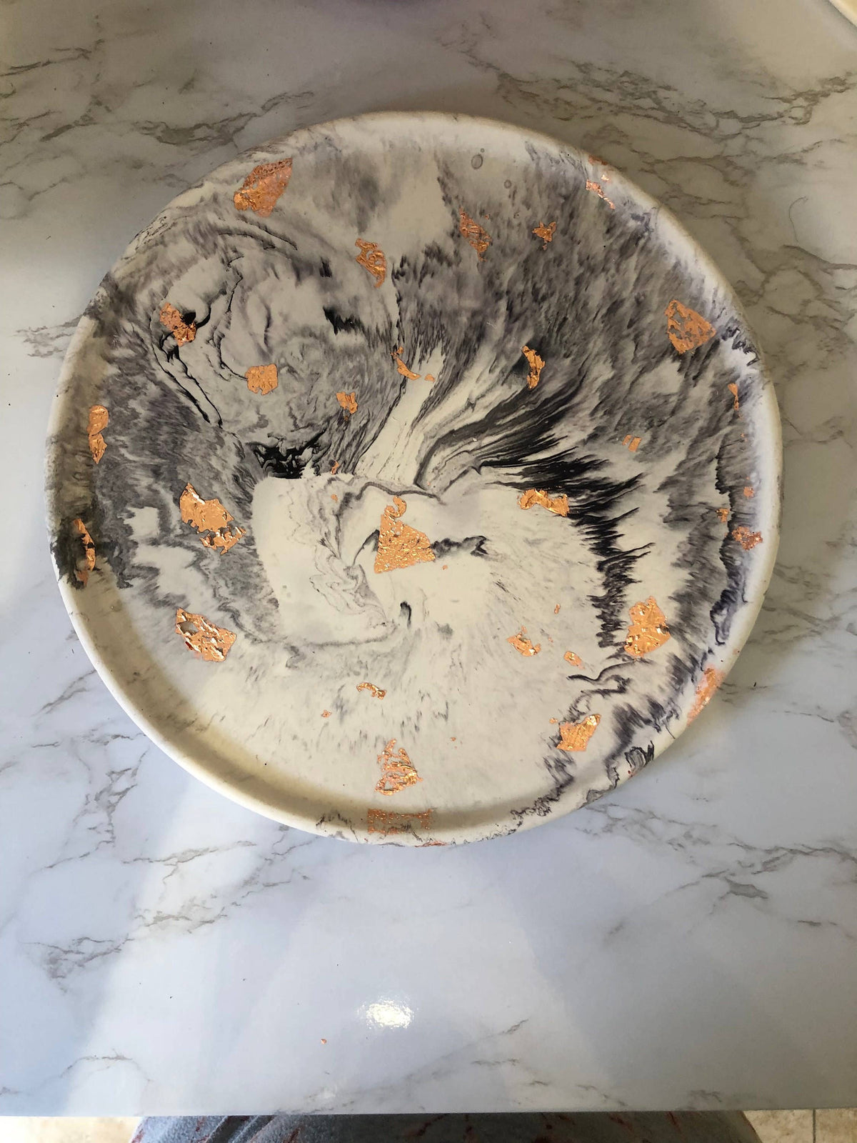 Purple Marble & Copper Leaf jesmonite circle tray, Croft & Cleo