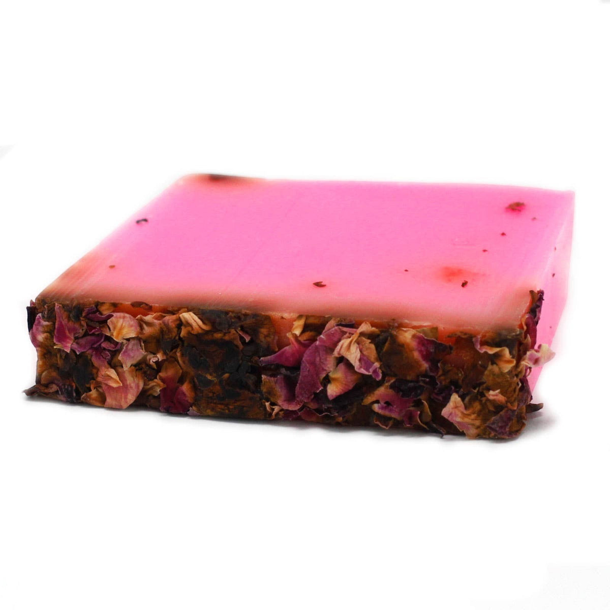 Croft & Cleo Siabann Scottish Rose and Rose Petal soap bar with dried floral petals embedded on the side