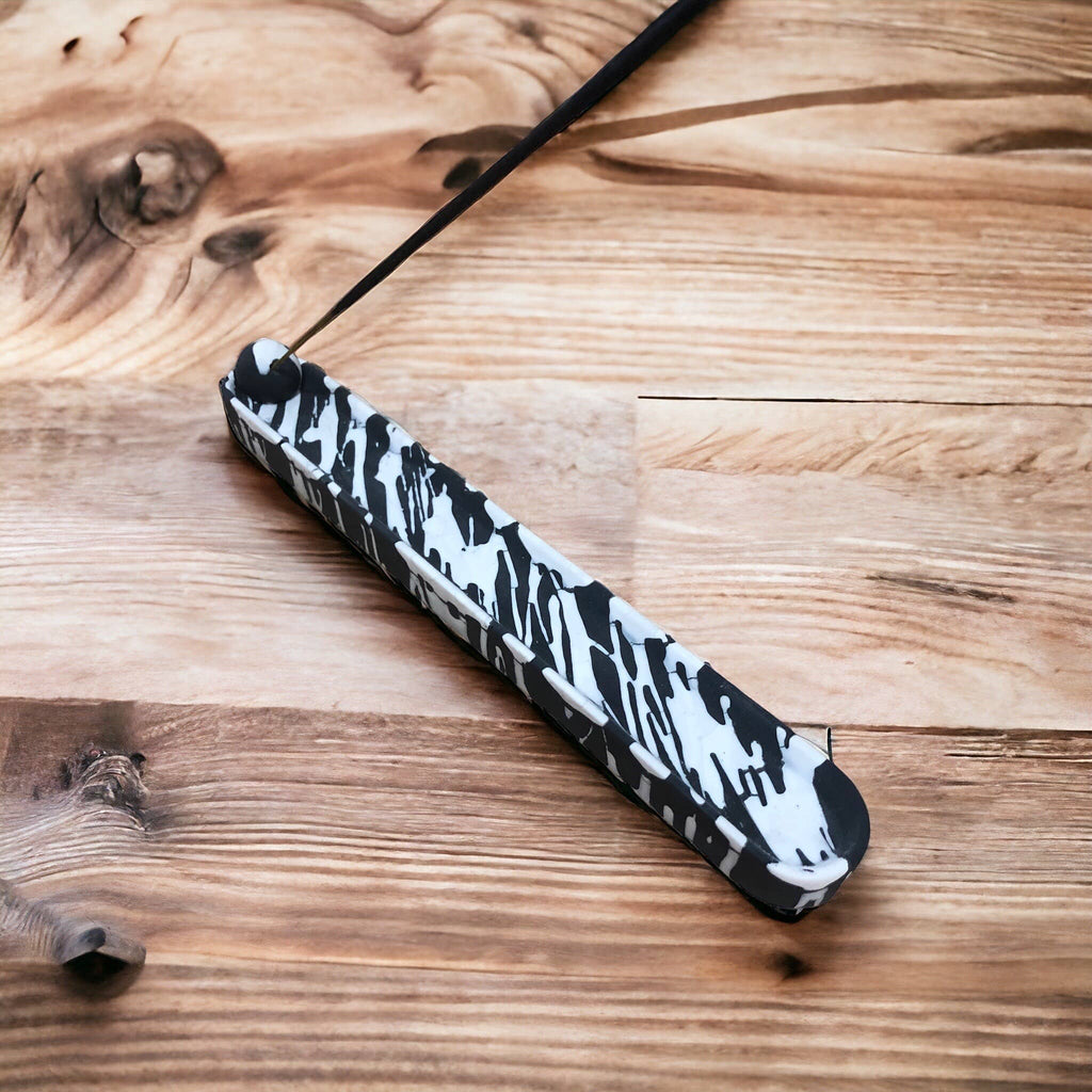 Jesmonite Black & White Splatter Incense Holder – close-up detail, Croft & Cleo