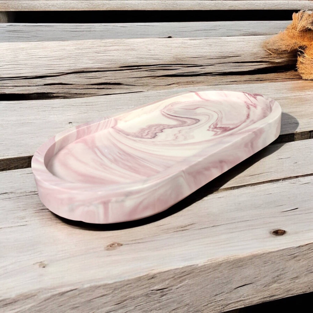 Merlot marble Jesmonite tray used in hallway holding keys and small objects, Croft & Cleo