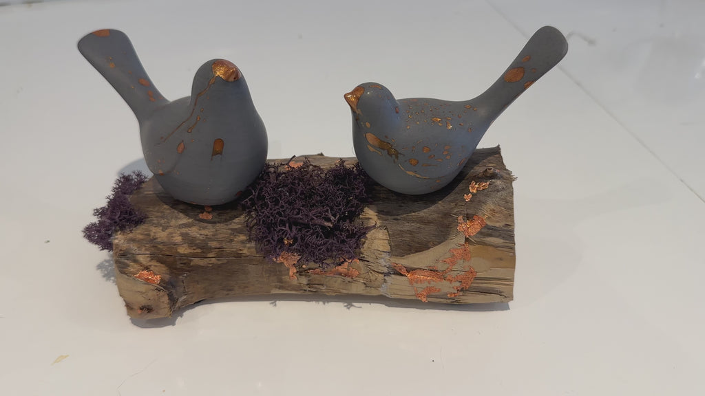 Bird Sculpture, Copper-Leafed Jesmonite on Driftwood, One of a Kind — Dew & Heather