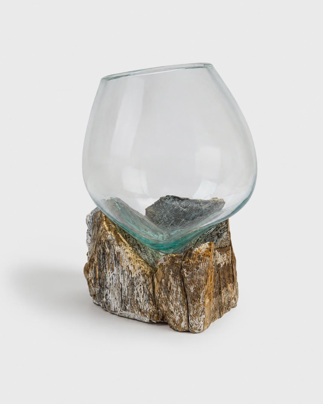 Glass Bowl on Bleached Wood (Large), Molten Recycled Glass, Statement Centrepiece