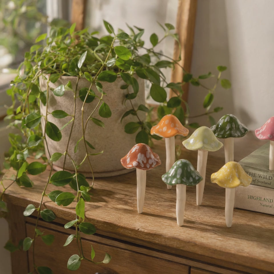 Mushroom Ornament, Woodland Cottagecore Glazed Ceramic, Fairycore Shelf Decor