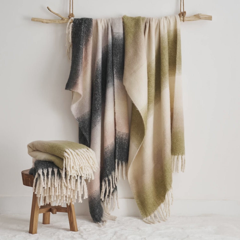 Throw Blanket, Ombre Faux Mohair, Highland Mist Cosy Sofa Gift