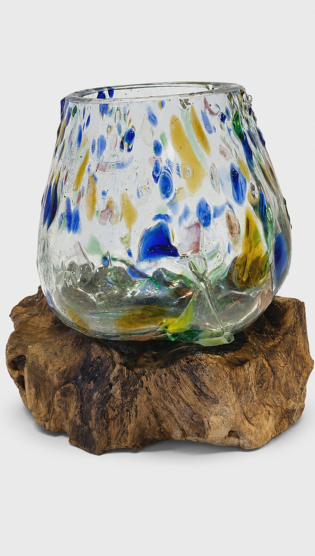 Glass Bowl on Wood (Medium), Molten Recycled Glass, Statement Centrepiece