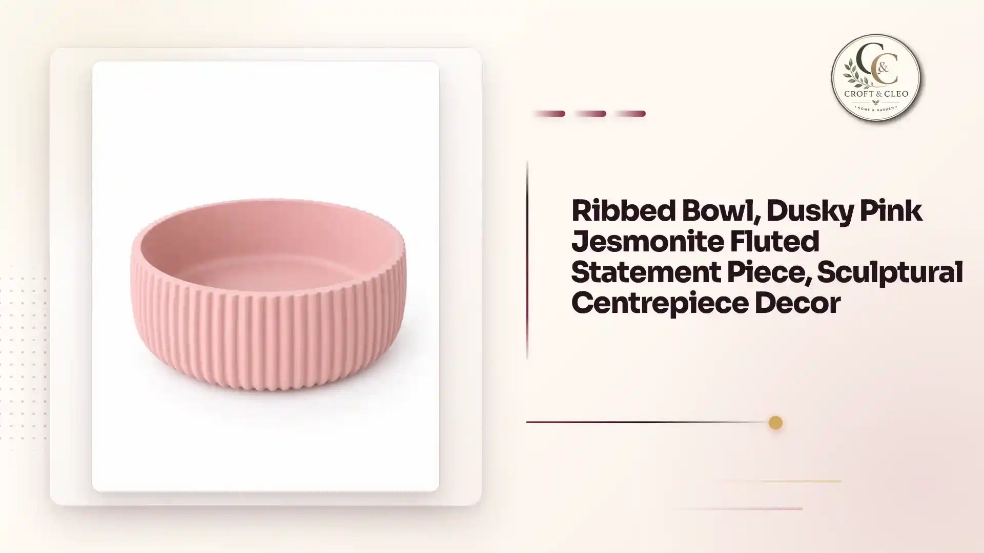 Ribbed Bowl, Dusky Pink Jesmonite Fluted Statement Piece, Sculptural Centrepiece Decor by@Outfy