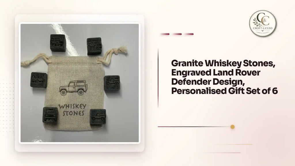 Granite Whiskey Stones, Engraved Land Rover Defender Design, Personalised Gift Set of 6 by@Outfy