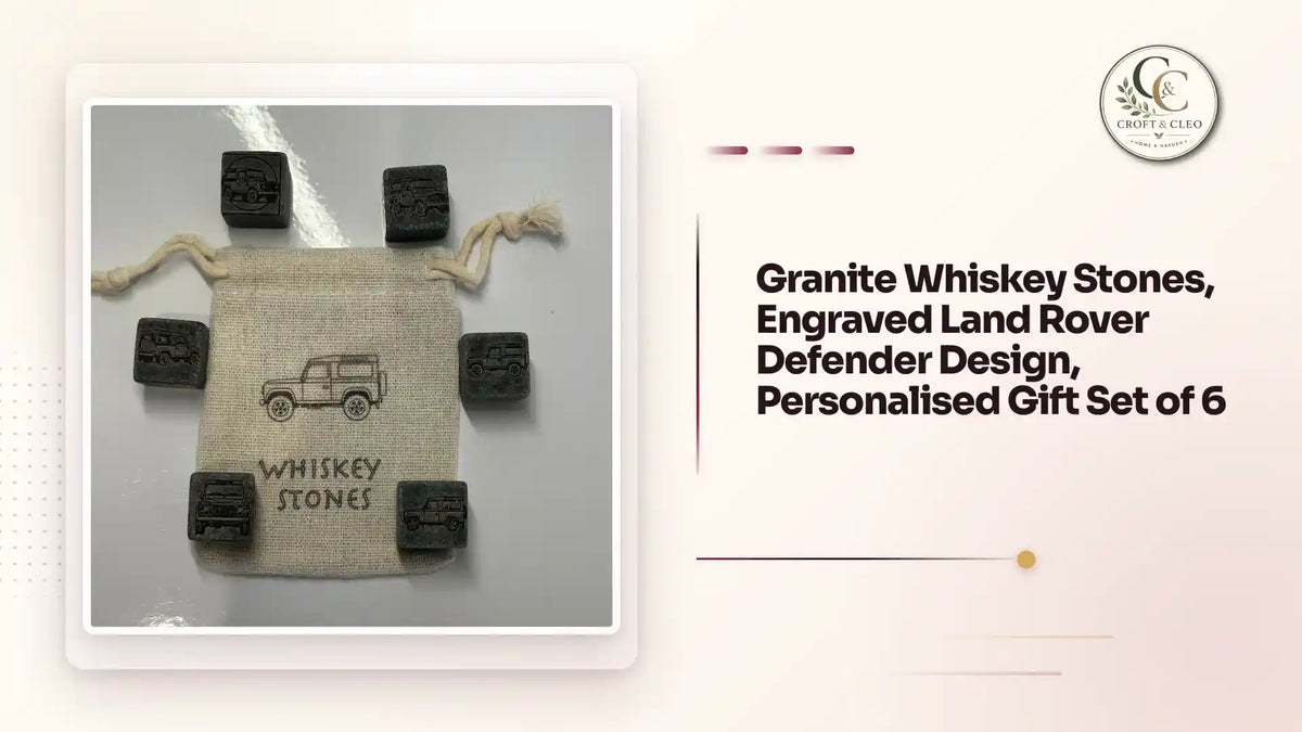 Granite Whiskey Stones, Engraved Land Rover Defender Design, Personalised Gift Set of 6 by@Outfy