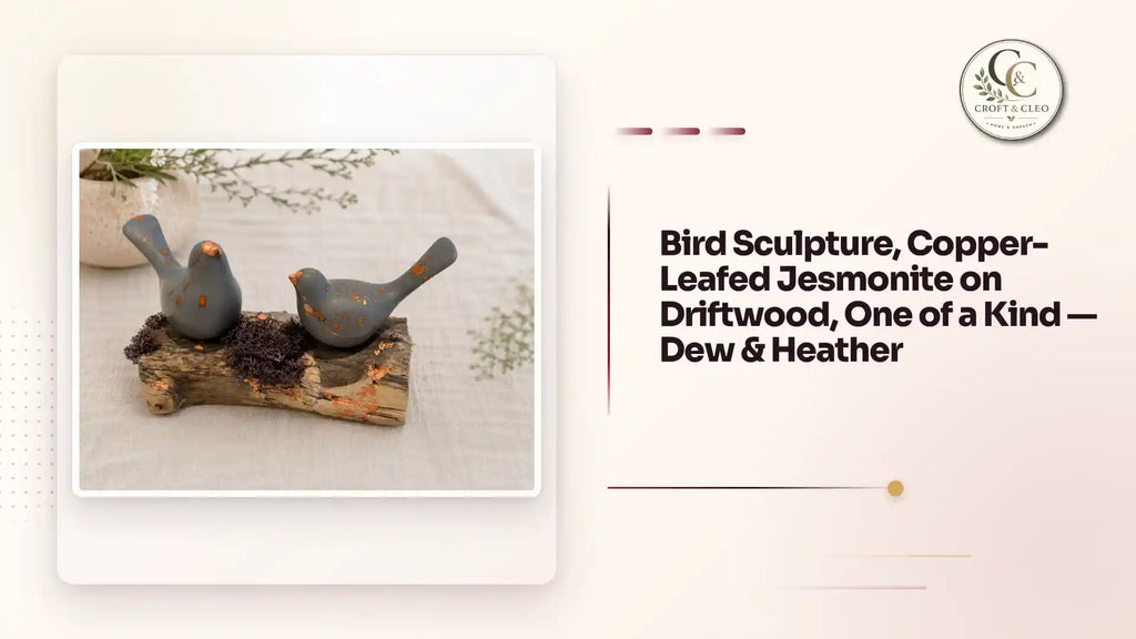 Bird Sculpture, Copper-Leafed Jesmonite on Driftwood, One of a Kind &mdash; Dew &amp; Heather by@Outfy