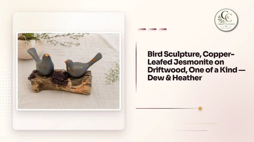 Bird Sculpture, Copper-Leafed Jesmonite on Driftwood, One of a Kind &mdash; Dew &amp; Heather by@Outfy