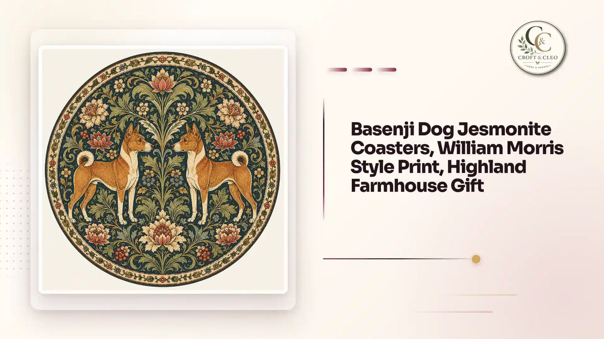 Basenji Dog Jesmonite Coasters, William Morris Style Print, Highland Farmhouse Gift by@Outfy