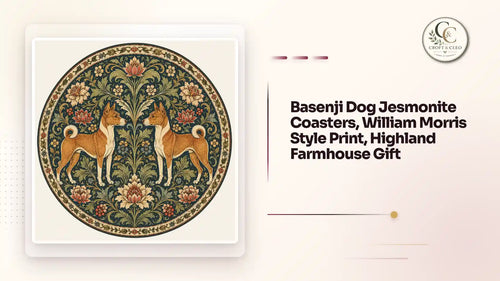 Basenji Dog Jesmonite Coasters, William Morris Style Print, Highland Farmhouse Gift by@Outfy